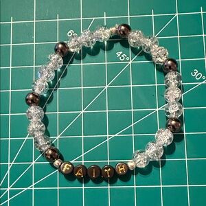 Faith Beaded Bracelet with Black and Clear Beads